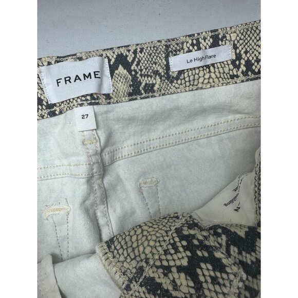NWT Frame Women’s Size 27 Cream Snake Print Serpent Le High Flare Jeans - Picture 3 of 10